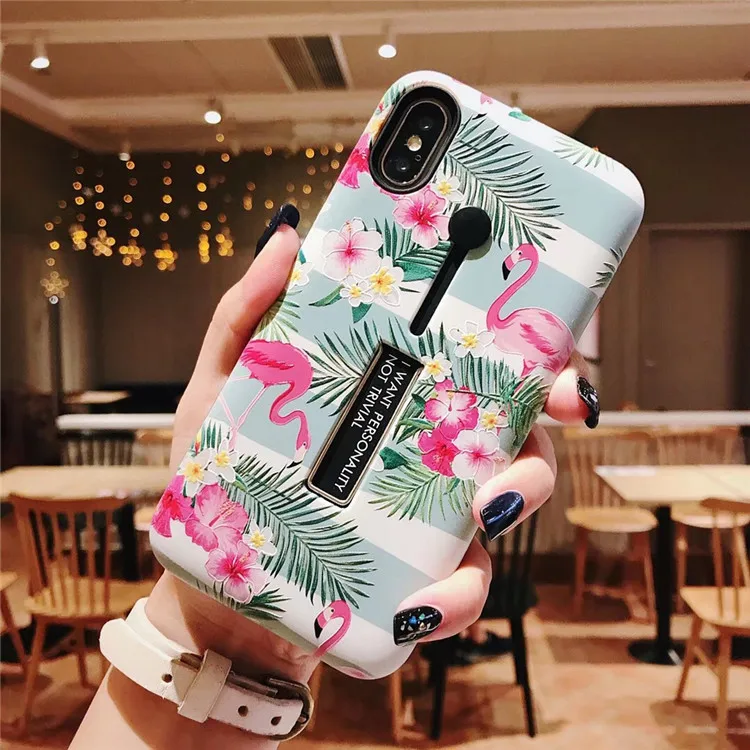 

Hot Jungle Flamingo Flower Pink Panther Cases for iPhone XS Max XR XS X 7 8 Plus 6 6S Plus Finger Loop Strap Stand Coque Fundas
