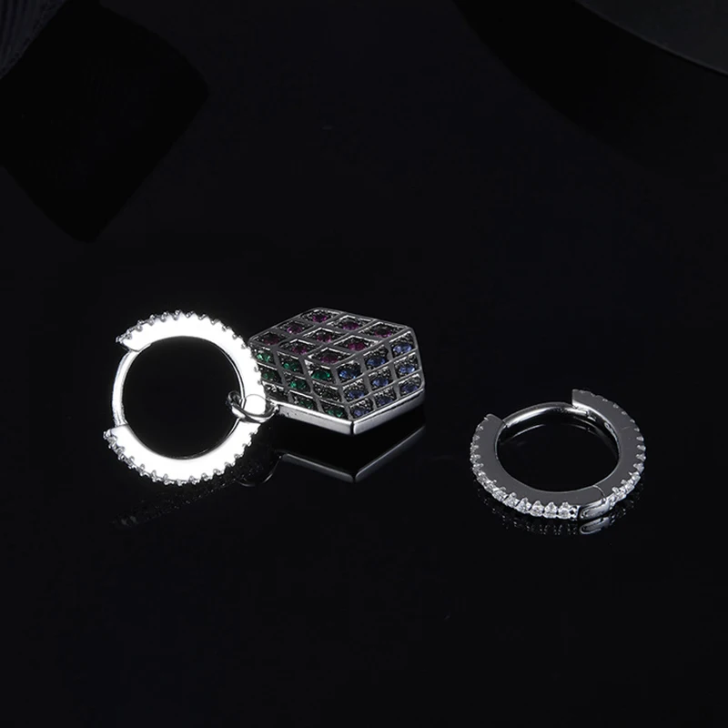 

MAGIC CUBE Rubik's Asymmetric Earrings S925 Sterling Silver Micro-inlaid Zircon Fits APM Moroccan Jewelry with Prom Decoration