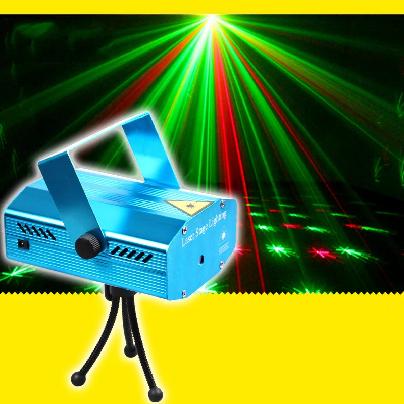 Mini Laser Stage Lighting 150mW Red Green Swirling Star Pattern Sound Activated Light Projector with Tripod | Лампы и освещение