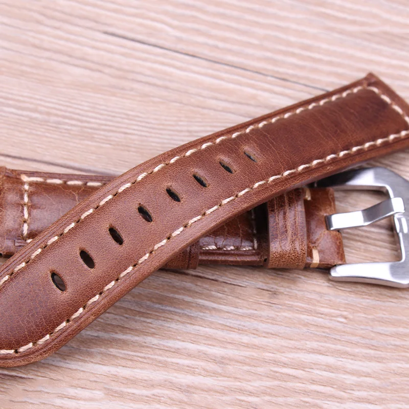 Retro Genuine Leather Brown Watchband with Metal Pin Buckle Accessories