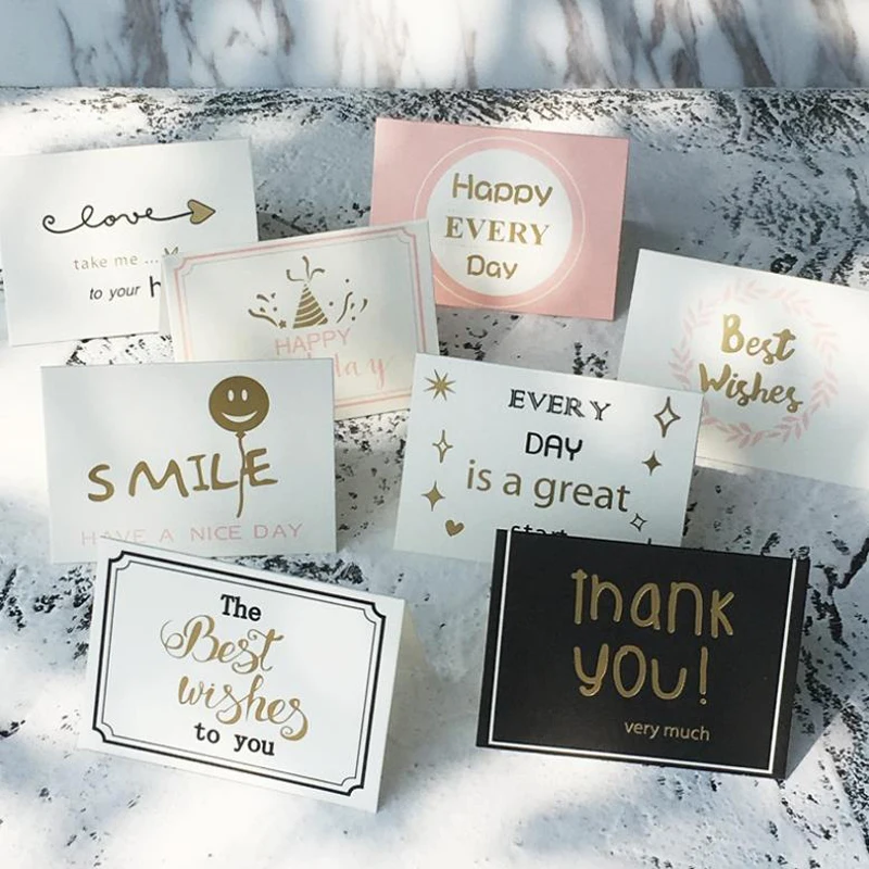 

10 Pcs/set Kawaii Gilding Small Greeting Cards Thank You Happy Smile Wish Postcards Stationery Birthday Cards
