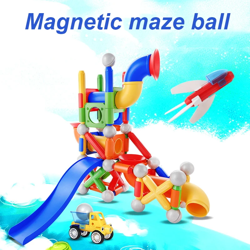 

75Pcs Big Size Marble Race Run Maze Ball Track Building Blocks Magnetic Designer Construction Set Educational Toys For Kids Gift