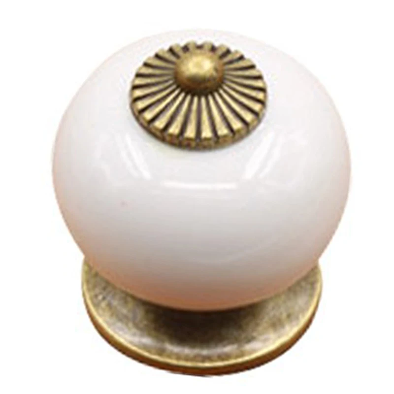 

1 Pair Ceramic Door Locker Knob Vintage Bronze Pull Drawer Cupboard Cabinet Handles (White)