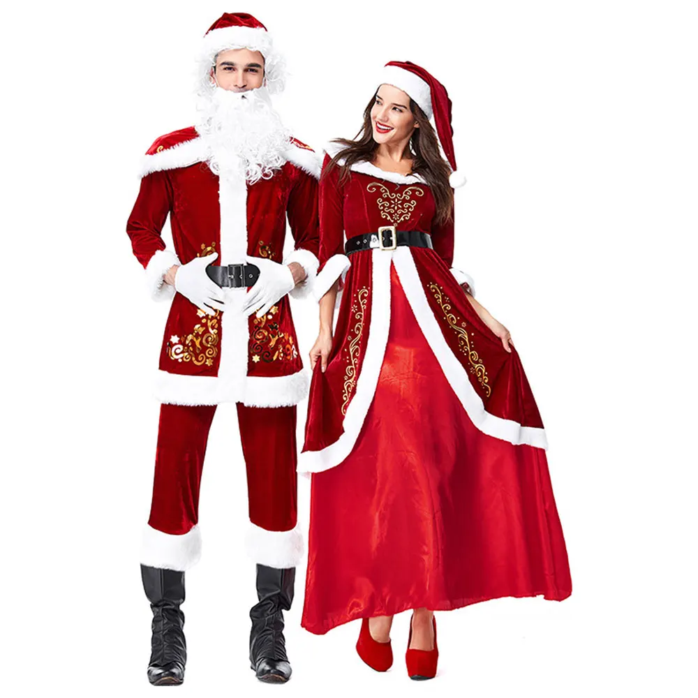 Mr Mrs Рождество взрослый Косплей пары роскошный бархатный костюм набор Рождественский Санта-Клаус красный полный комплект Женский Рождественский костюм наряд