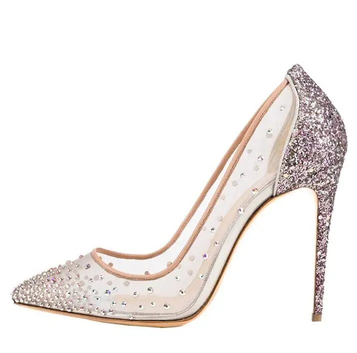 Chaussures Pompe Robe Voir De Pompes Sexy Heel Paillettes À Talons Heel Mariage Bout Mariée Embelli Travers 12cm 8cm Pointu Scintillant Maille 10cm Haute Cristal Heel Y4wfwZqp