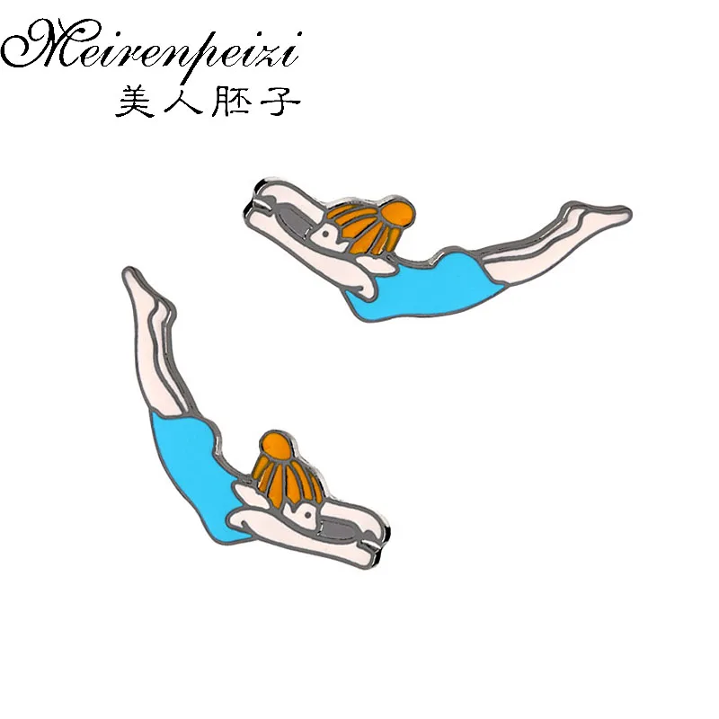 07 35 De Réductiondessin Animé été Natation Fille émail Bleu Broches Broches Plage Métal Broche Broches Bouton Revers Mode Bijoux Pour Fille En