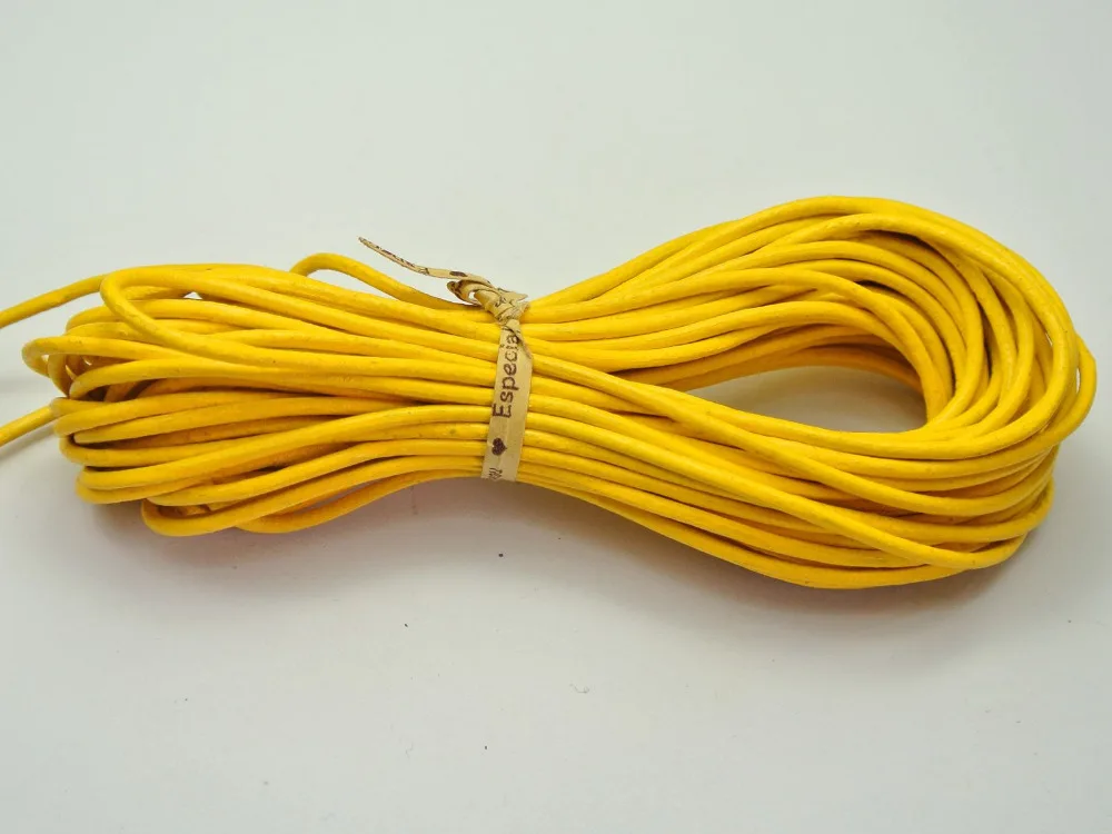

32.8 feet Yellow Round Real Leather Jewelry Cord 2mm