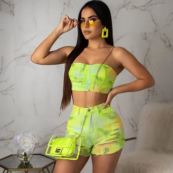 denim two piece short set