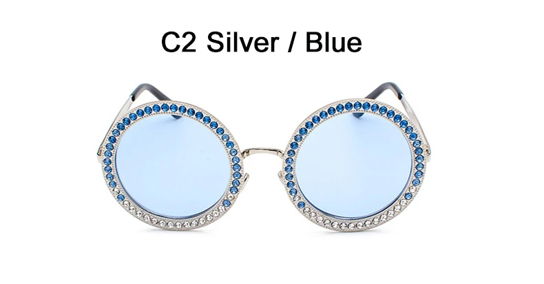 Женские большие солнцезащитные очки больших размеров, розовые, цветные, с кристаллами, камни, оттенки для женщин, дизайнерские, Экстра Модные солнцезащитные очки, прозрачная оправа - Цвет линз: C2 Silver Blue