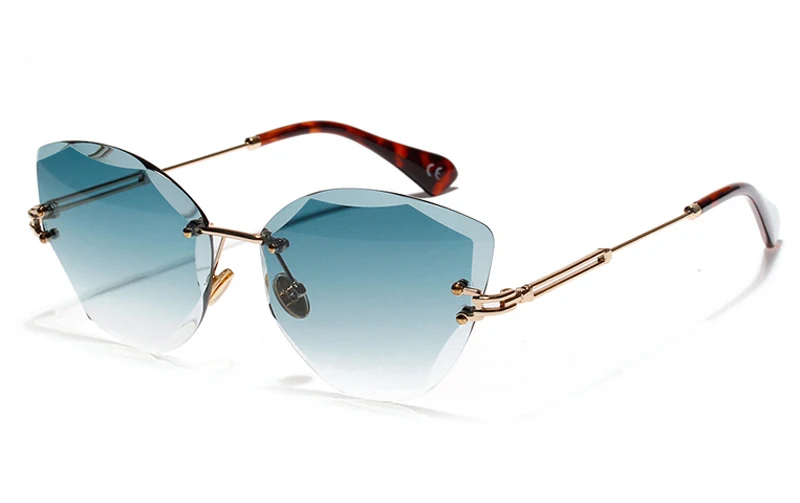 green blue lens Peekaboo, синие женские солнцезащитные очки без оправы, Ретро стиль, лето, uv400, без оправы, солнцезащитные очки «кошачий глаз», женские, черные, коричневые, лето - Цвет линз: green blue lens