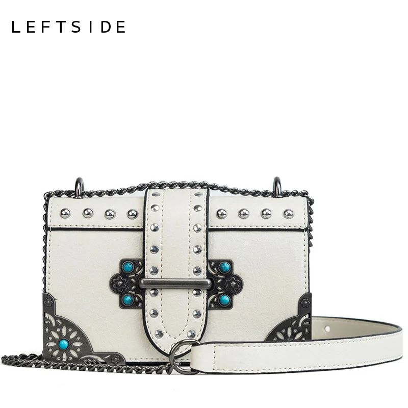

LEFTSIDE Vintage Rivet Small Square Crossbody Bags Mini Women Handbag Lock Pu Leather Chain Shoulder Bag Woman Messeng Bags 2018