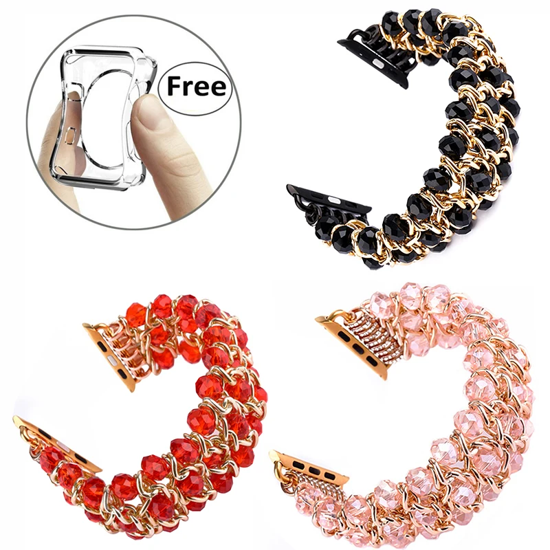 Classy Crystal Beaded Elastic Metal Chain Watch Band for iPhone Apple Watch Series 3 2 1 Bangle Bracelets Jewelry Bands apple-bands-series- : image Classy Crystal Beaded Elastic Metal Chain Watch Band for iPhone Apple Watch Series 3 2 1 Bangle Bracelets Jewelry Bands apple-bands-series-