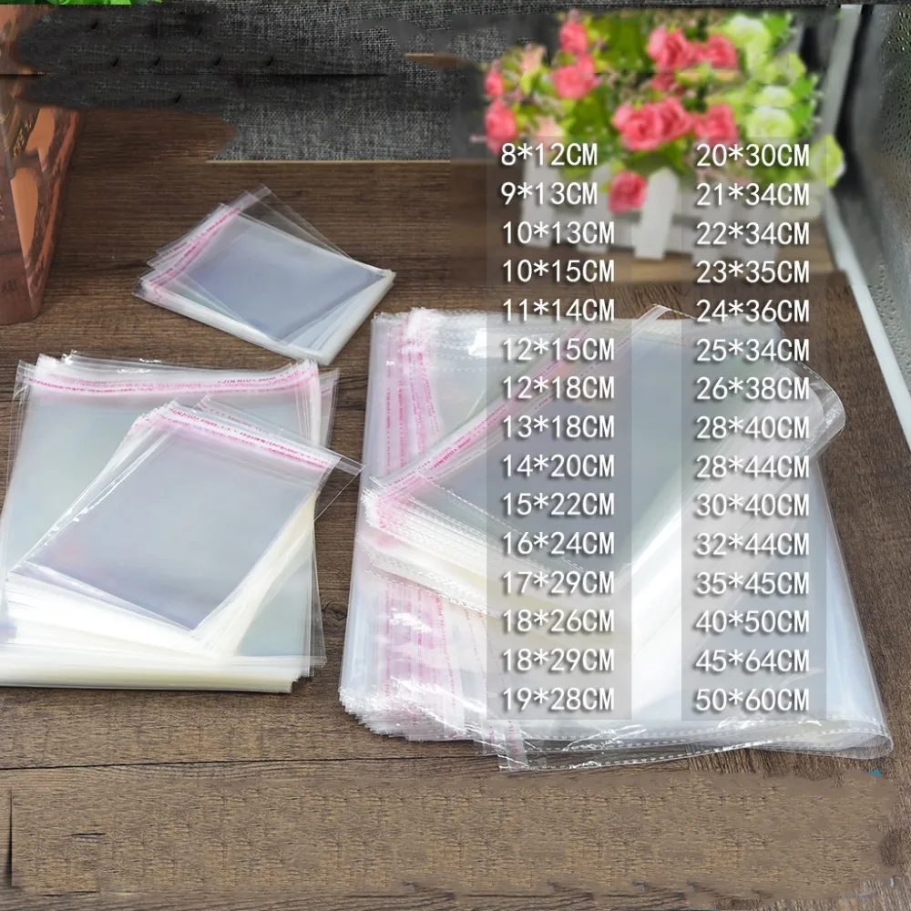 1000PCS Big Size OPP Poly Bag Multi Style Clear Self Adhesive Seal Plastic Packaging for Clothes Resealable Cellophane | Дом и сад