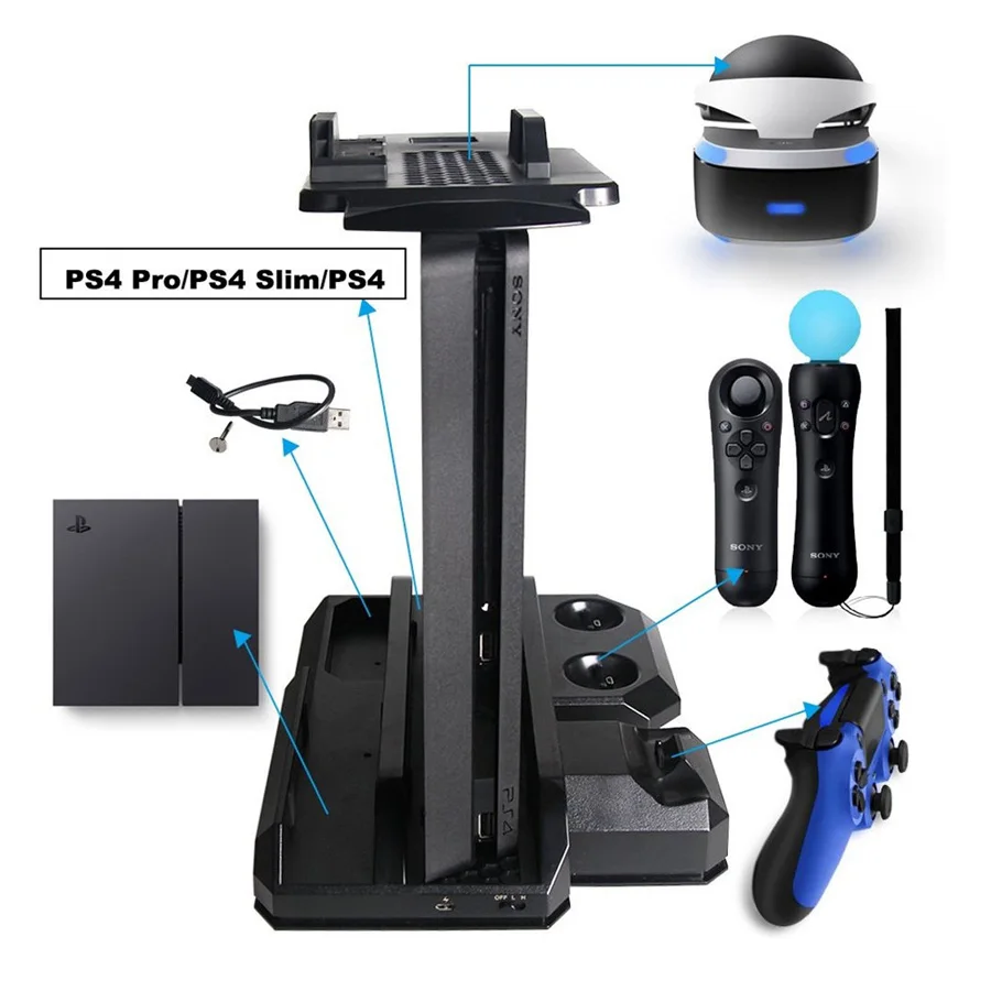 For PS4 Pro &PS4 Slim &PS4 Multifunctional Vertical Cooling Stand,PS Move & PS4 Controller Charger Station & PS VR Showcase For PS4 Pro &PS4 Slim &PS4 Multifunctional Vertical Cooling Stand,PS Move & PS4 Controller Charger Station & PS VR Showcase