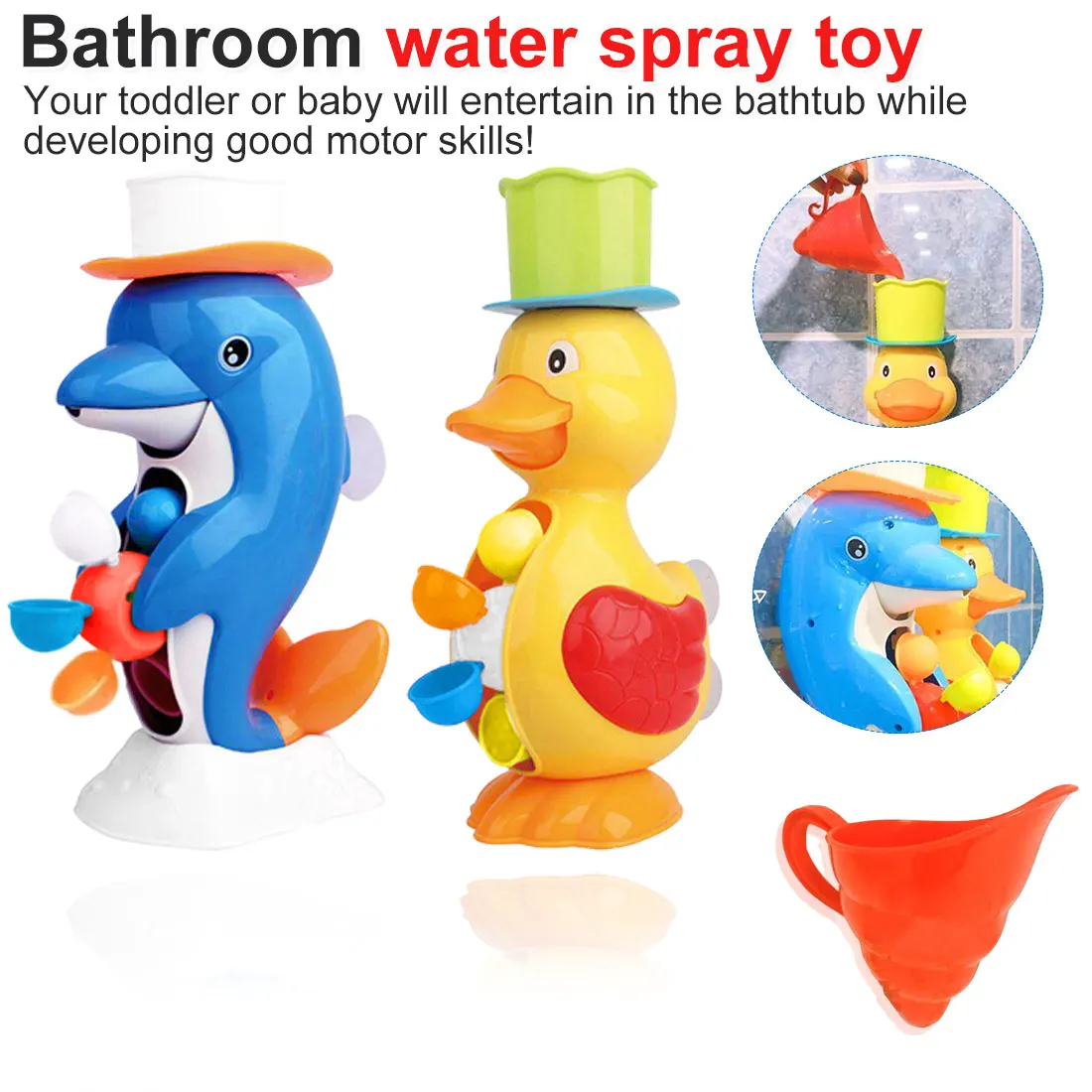 

Kids Shower Bath Toys Cute Yellow Duck Waterwheel Elephant Toys Baby Faucet Bathing Water Spray Tool Dabbling Toy