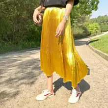 Новое поступление, летняя свободная плиссированная юбка в Корейском стиле с высокой талией, облегающая одежда Faldas Largas Elegantes