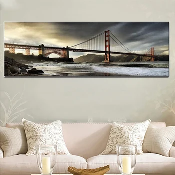 

5D DIY Diamond Painting Stick Diamond Golden Gate Bridge City Landscape Omni Drill 3D Embroidery Cross Embroidery Mosaic Art