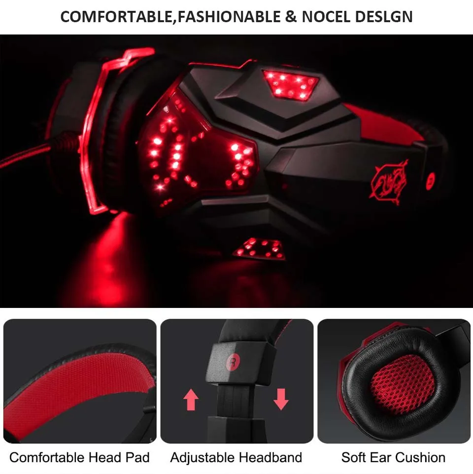 Magift Gaming Headphone Sound Effect with LED Light Over Ear Glowing 3.5MM Stereo USB Headset headphones for Computer PC Gamer (9)
