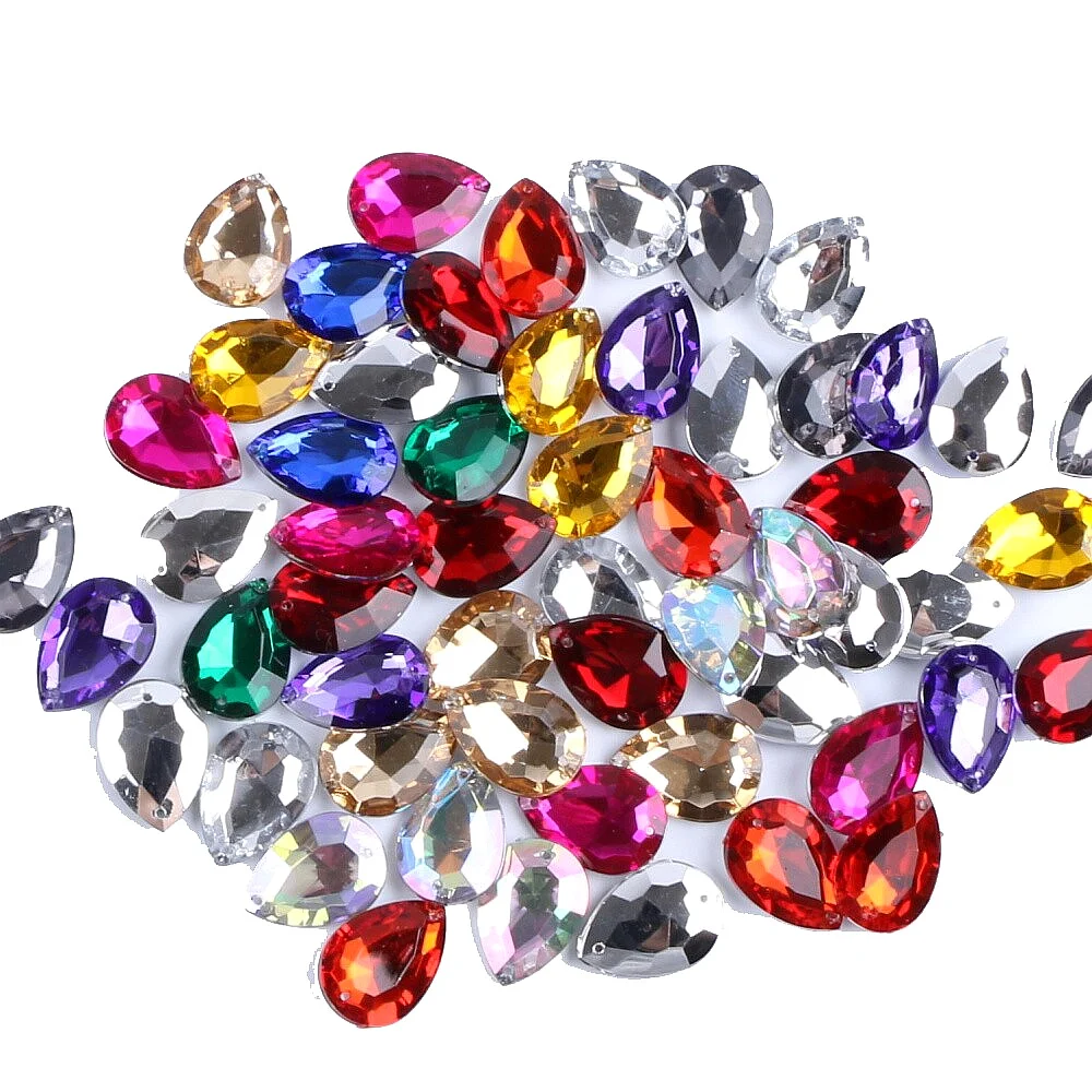 Sunbling-50pcs-lot-13-18mm-Drop-Shape-Crystal-Rhinestone-2-Holes-Sliver-Colorful-Acrylic-Jewelry-For