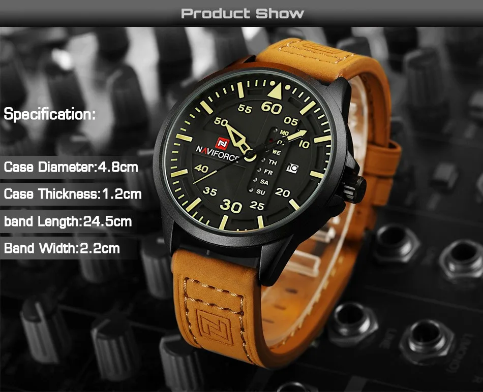 NAVIFORCE Luxury Brand Men Army Military Watches Men's Quartz Date Clock Man Leather Strap Sports Wrist Watch Relogio Masculino