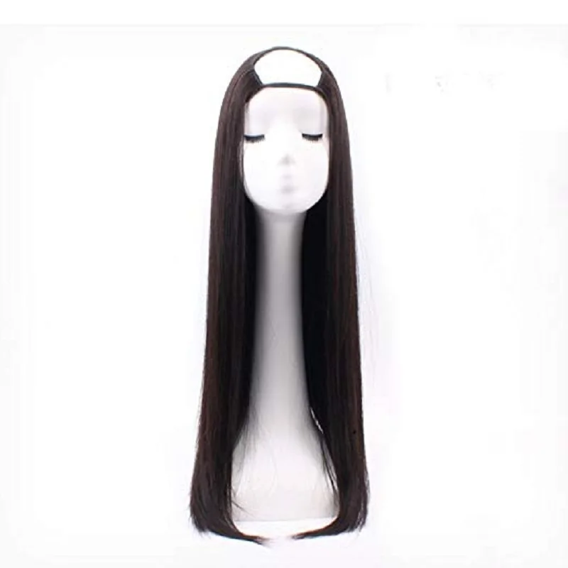 

Full Shine U Part Wig Real Hair Clip In Full Head One Piece Straight Extensions 100% Remy Hair Extensions Solid Color Half Wig