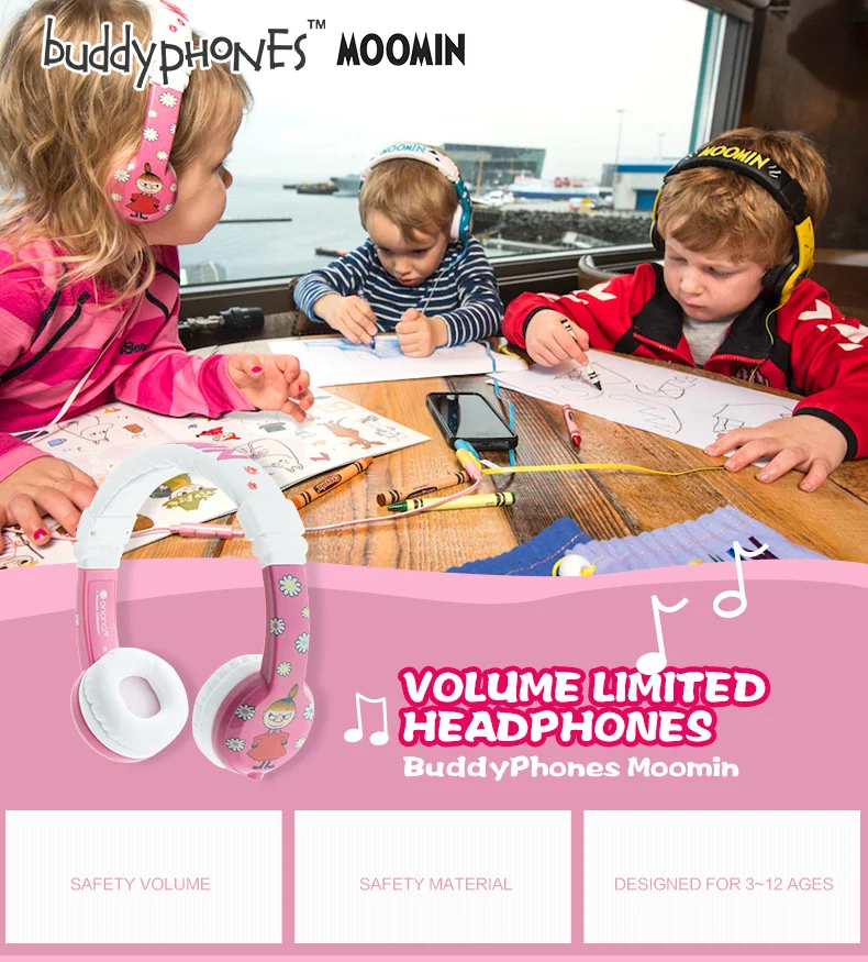 ONANOFF BuddyPhones MOOMIN Headphones Kids Safe Volume Limiting Wired Headsets Cartoon Cute Children Earphones With Microphone