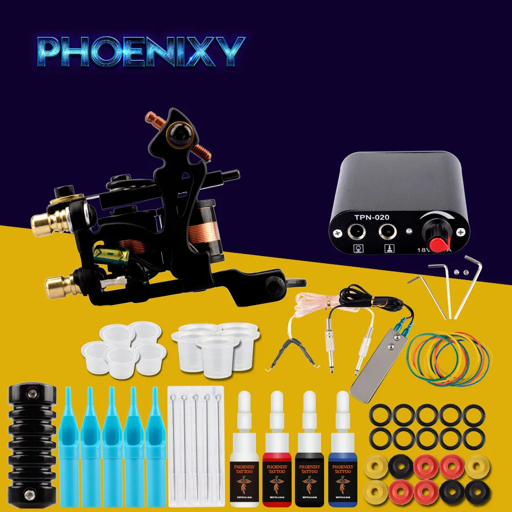 

Starter Tattoo Kit 10 Wrap Coils Tattoo Machine Gun Set 4Color Immortal Ink Set Power Supply Tattoo Needles Set Permanent Makeup