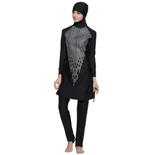 Скромные мусульманские купальники плюс размер S-4XL Женщины Девушки Полосатый Летний Hajib Исламский купальник анти-УФ полное покрытие 2 шт пляжная одежда