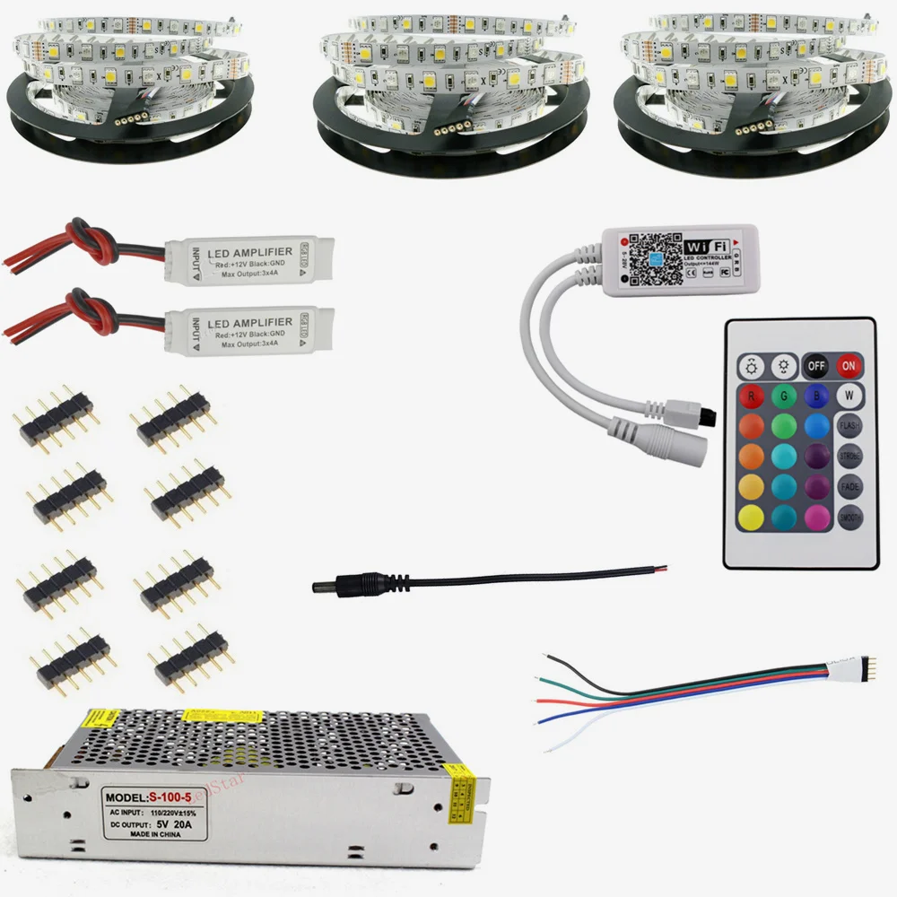 60 светодиодный/м 20 м WiFi Светодиодная лента SMD 5050 водонепроницаемый DC12V RGBWW RGBW светодиодный светильник гибкая лента Диодная лента 15 м с контроллером+ Мощность