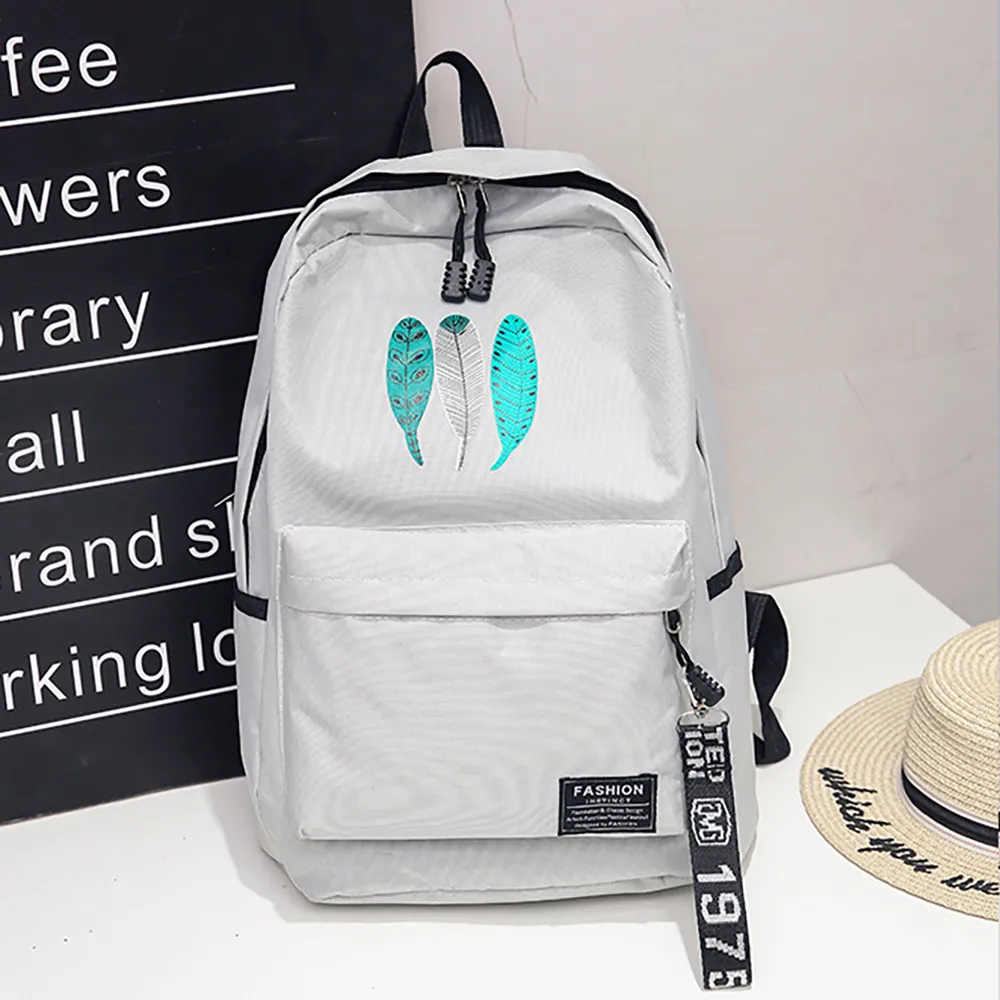 

Backpack Travel bag pack for school 2019 Women men Feather Print Girls sports Backpack School Bag Rucksack bag women summer@