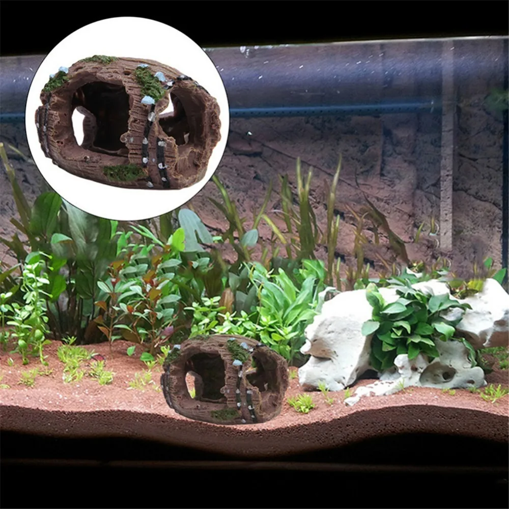 Aquarium Fish Tank Decorations Resin Crafts Mini Retro Barrel Reproduction House For Shrimps & Fishes