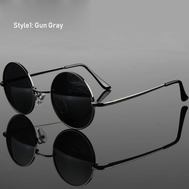 Retro Vintage Round Polarized Sunglasses Men Brand Designer Sun Glasses Women Alloy Metal Frame Black Lens Eyewear Driving UV400 C2 Gun