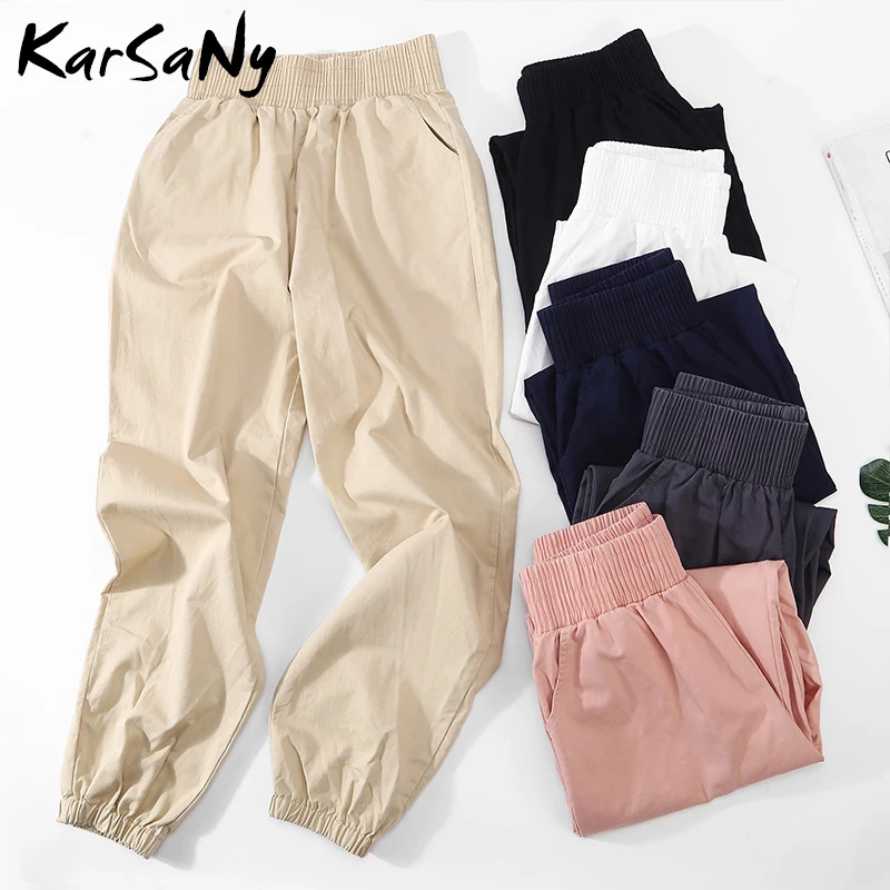 

KarSaNy Baggy Cargo Pants Women Pantalon Femme Wide White Women Trousers Pantalon Cargo Femme Elastic High Waist Sweat Pants