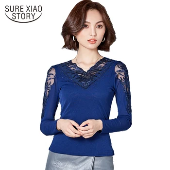 

2019 new arrived shirt long sleeved women v-neck patchwork hollow out 560B 30