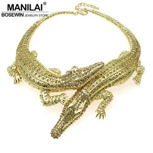 MANILAI Barroco Gran Cocodrilo Collares Inlay Rhinestones Llenos Mujeres Grandes Gargantilla Joyas Declaración Babero Collar Maxi Collares 3983