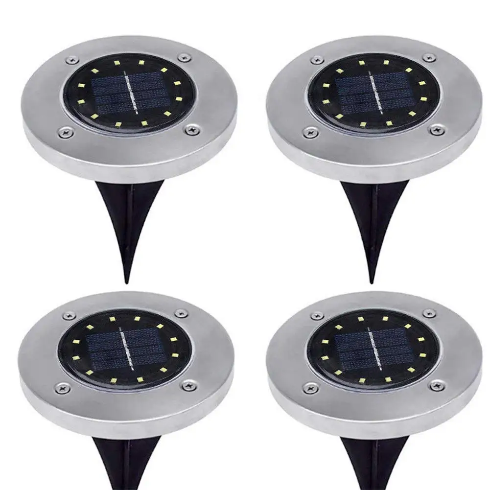 

12 LED Ground Lights Solar Power Buried Light Waterproof Outdoor Disk Lights for Path Garden Landscape Spike Lighting for Yard