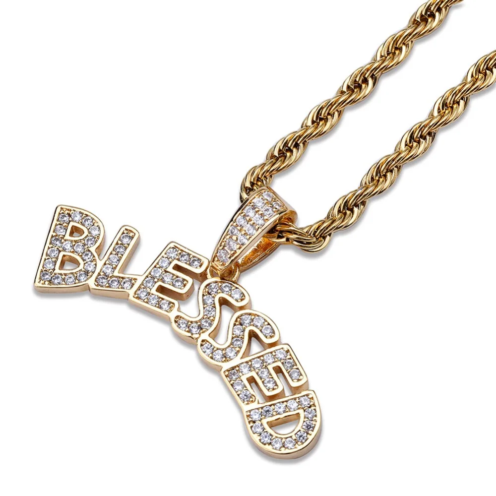 TOPGRILLZ Bubble Letters BLESSED ожерелье с подвеской для мужчин и женщин в стиле хип-хоп золотого и серебряного цвета, кубический циркон, ювелирное ожерелье