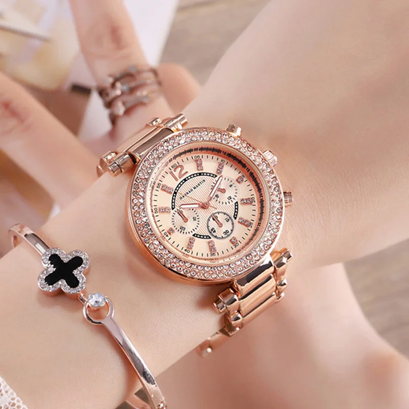 

Women Bracelet Watches Luxury Brand Rose Gold Steel Ladies Quartz Clock Rhinestone Diamond Female Wristwatch Relogio Masculino