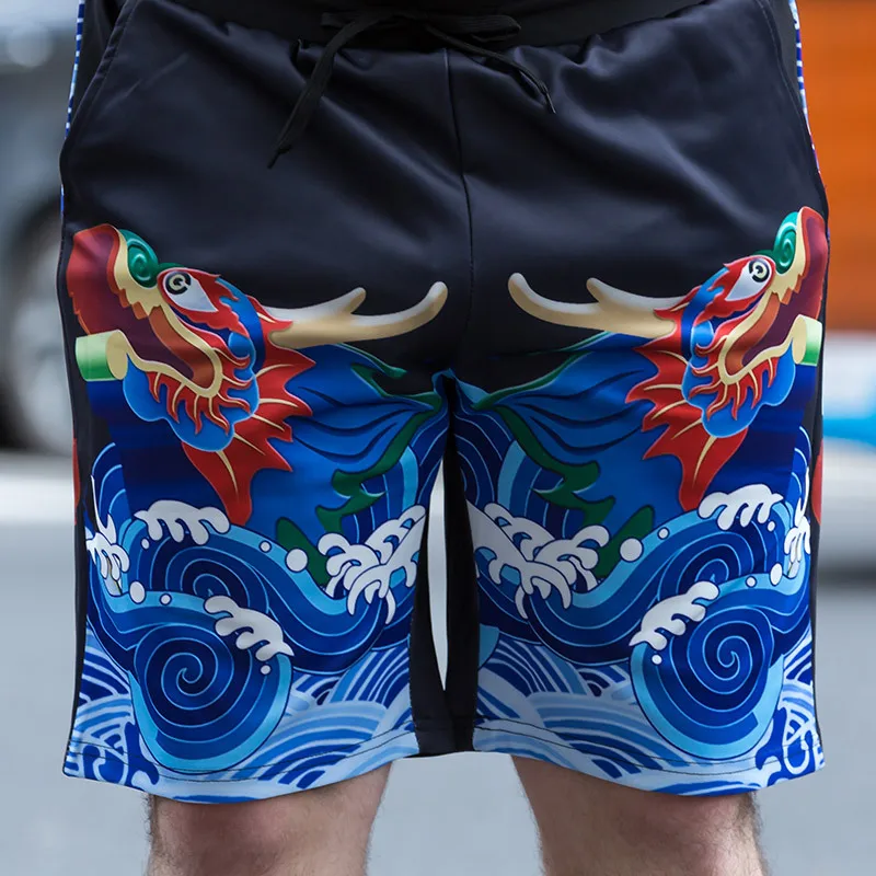 

Men's Beach Shorts Summer Breathable Mesh Shorts Print Chinese Style Dragon Waves Bermuda Masculina Big Size Brand Clothing