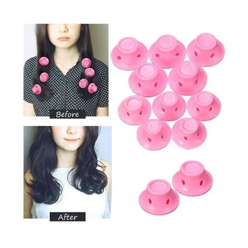 

10pcs Soft Rubber Pink curls magic hair curlers Care Rollers Silicone hair curlers rollers No Heat Hair Styling curler Tool