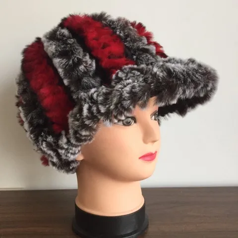 coffee red Женские шапки с козырьком из натурального меха кролика Рекс, женские зимние теплые шапки, модная Натуральная меховая заколка,, KNT404 - Цвет: coffee red