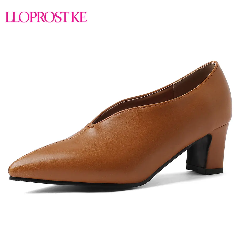 

Lloprost ke Brand Women High Heel Shoes Pointed Toe Thick Heel Pumps Vintage High Quality Spring Women Footwear Size 28-48 D966