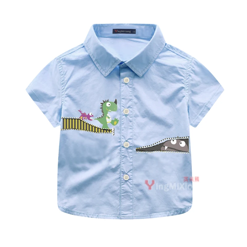 Коллекция года, летние хлопковые рубашки с короткими рукавами и отложным воротником для мальчиков Новое поступление, детские топы с героями мультфильмов, известный бренд в Китае, 90-130 см