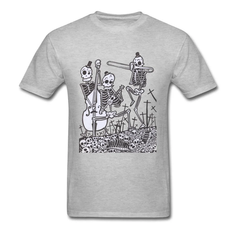 Skeleton Jazz Band O Neck T Shirts Summer Autumn Tops Tees Short Sleeve Latest Cotton Fashionable Tops Tees Custom Men Skeleton Jazz Band grey