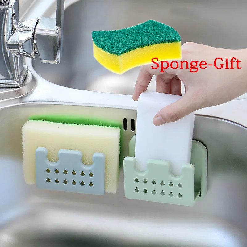

1Pc Kitchen Sink Sponge Rack With Sponge Foldable Sponge Holder Sink Storage Shelf Draining Rack Kitchen Bathroom Accessories
