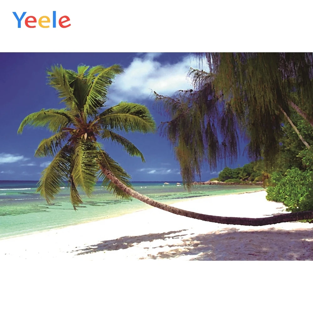 

Yeele Sky Clouds Sea Beach Palm Tree Summer Holiday Photography Backgrounds Customized Photographic Backdrops for Photo Studio