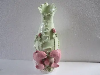 

High: 35 cm * / Chinese ancient painted pottery large vase. Lotus leaf two fish