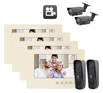 

2Camera+4Monitor Intercom System 7" Video Door PhoneCan Support Extra Camera&Alarm Record,Taking Photo Function