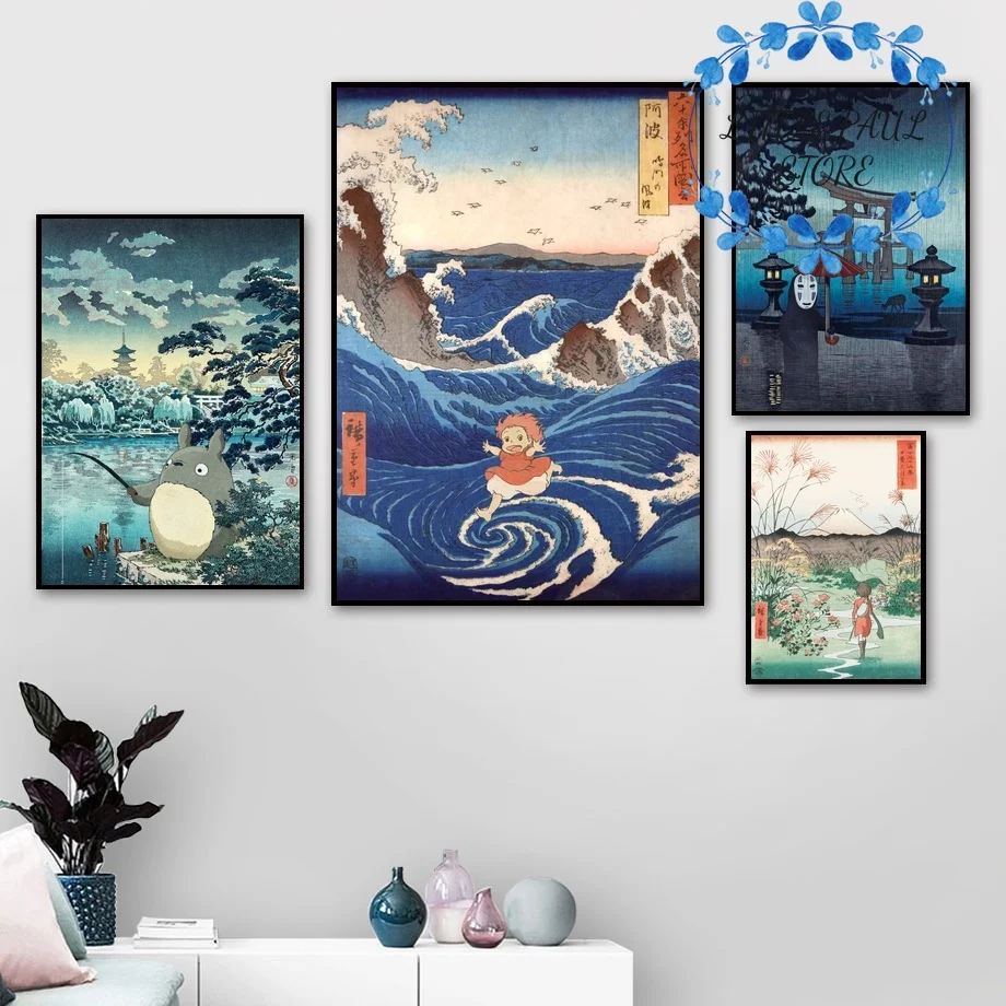 Online Ponyo Film Große Welle Keine Gesicht Unter Die Regen Totoro Japanischen Anime Kunst Leinwand Poster Wand Bild für Wohnzimmer keine Rahmen