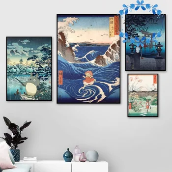 

Ponyo Movie Great Wave No Face Under The Rain Totoro Japanese Anime Art Canvas Poster Wall Picture for Living Room No Frame